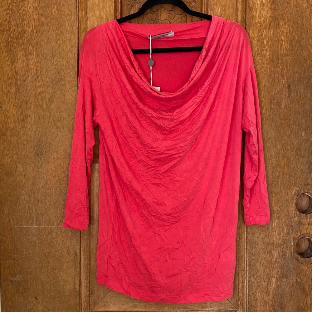 D. Exterior cowl neck blouse coral pink XS